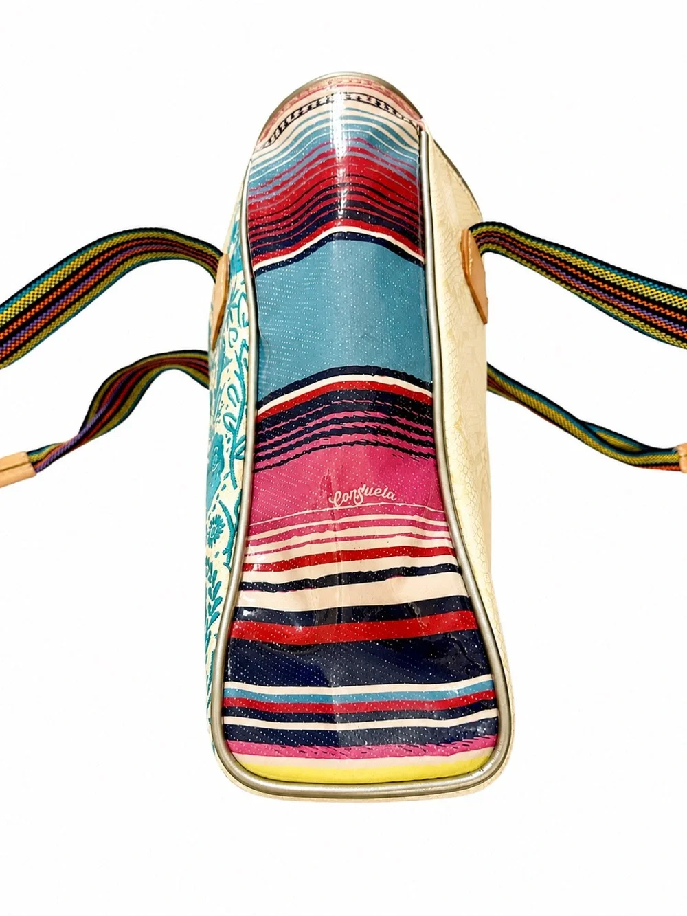 Consuela Women’s Tote Bag Striped Floral Multicolor Embroidered Lined Pockets